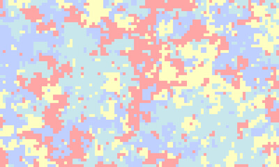 Abstract pastel pixelated camouflage pattern.  Ideal for backgrounds, textiles, or playful designs.  Soft, dreamy aesthetic evokes feelings of serenity and whimsy.