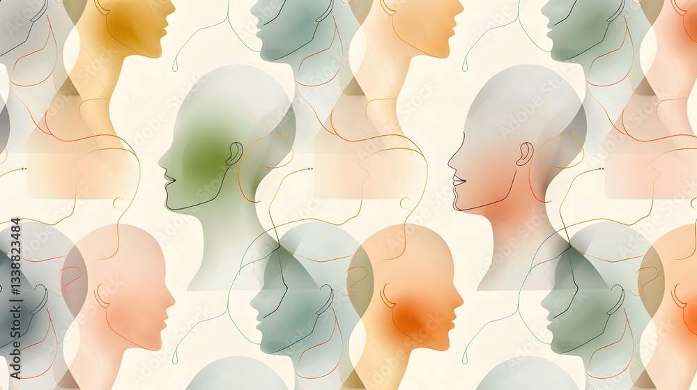 Poster flowing minimal abstract human figures seamless pattern on neutral background sophisticated and cont