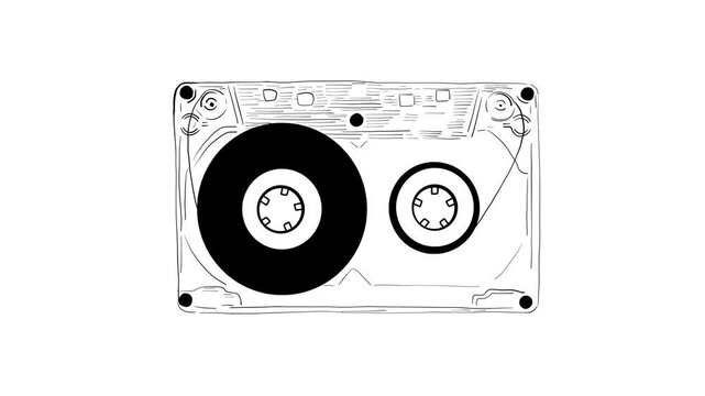 Animated illustration of tape cassette on white background