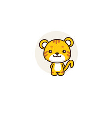 Cute Cartoon Tiger Illustration In Circle