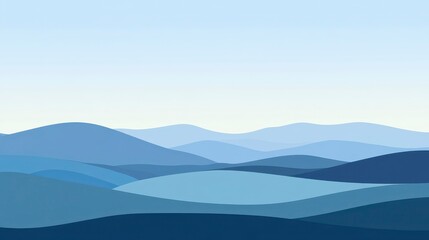 Serene Blue Mountain Range Landscape Minimalist Abstract Illustration