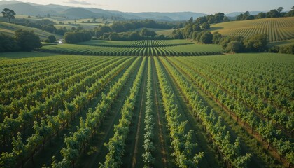 Fototapeta premium Vineyard harvesting event rolling hills aerial photography lush environment scenic viewpoint agricultural concept for sustainable practices