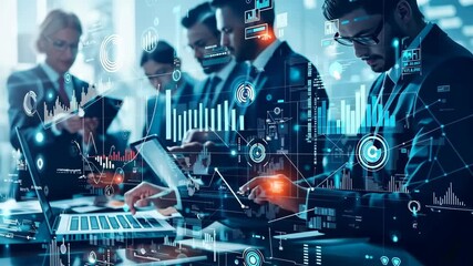 A dynamic business meeting with diverse professionals is analyzing critical data on laptops, enhancing collaboration and improving decisionmaking processes among team members and stakeholders - Powered by Adobe