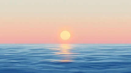 Fototapeta premium Serene Sunset Over Calm Ocean Minimalist Seascape Illustration