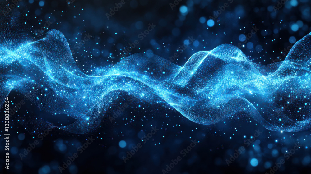 Poster futuristic digital waves with glowing blue particles create mesmerizing effect