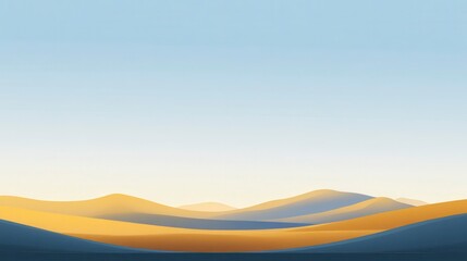 Serene Minimalist Desert Landscape Golden Sands and Blue Hues Under a Clear Sky