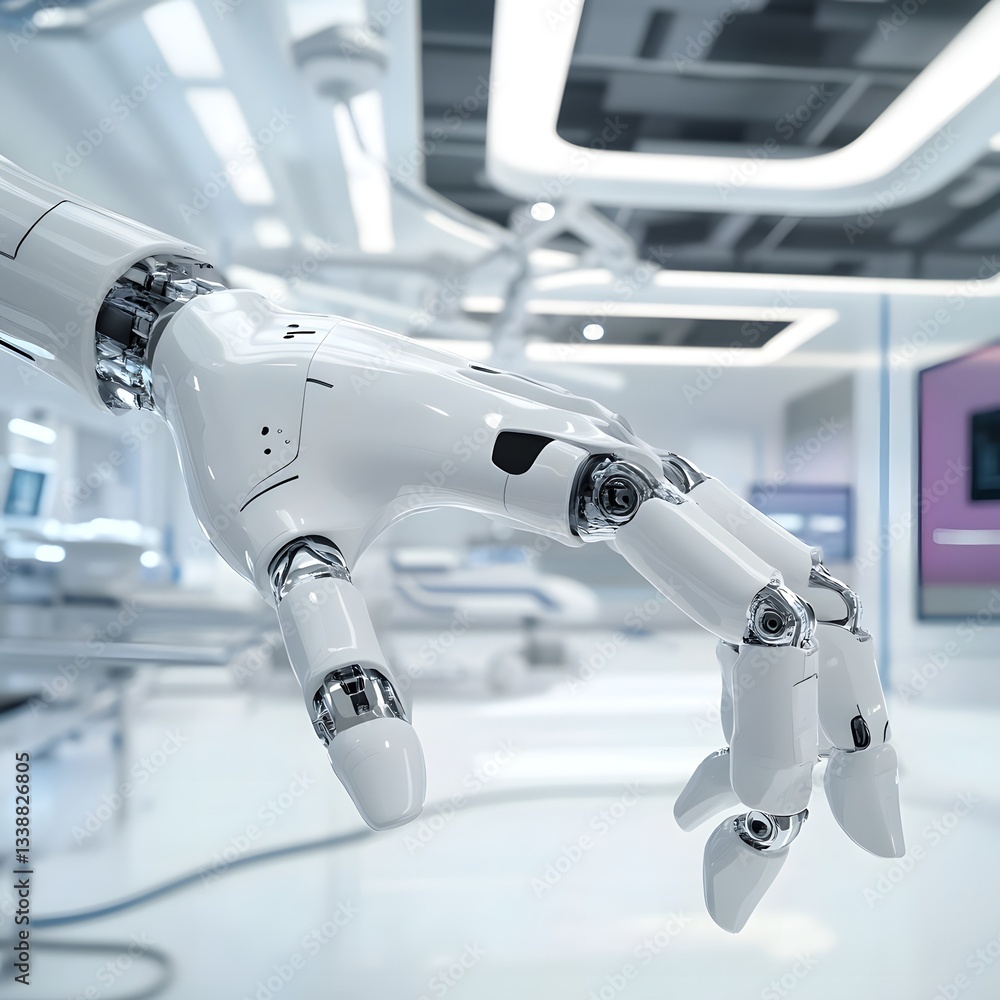 Poster futuristic robotic arm with advanced ai powered precision and dexterity performing complex medical p