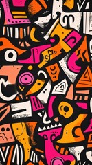 Obraz premium Vibrant handdrawn tribal doodles with bold 80s color combinations