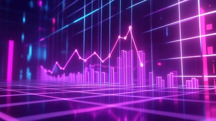 Naklejka premium Vibrant digital graph showcasing data trends in a futuristic setting