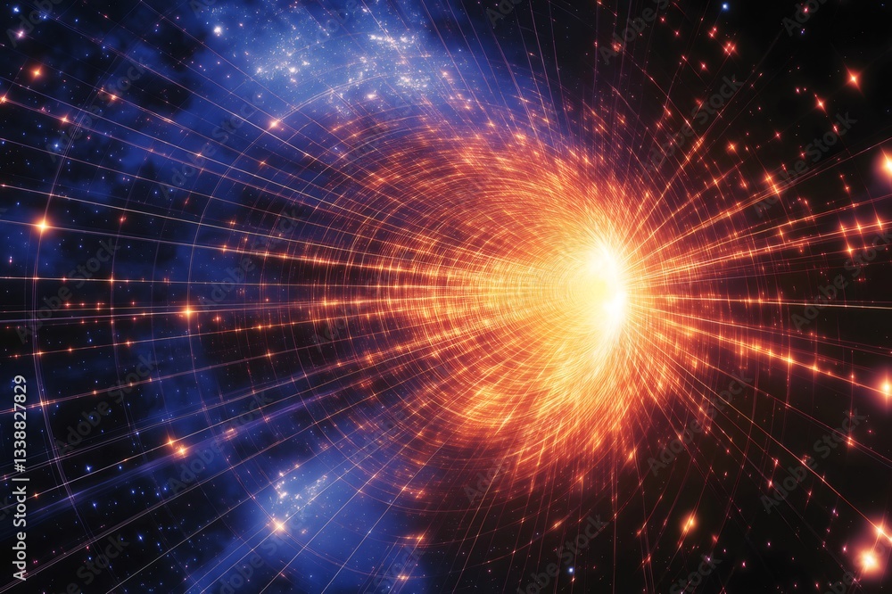Poster bright wormhole connecting two galaxies through space and time, with glowing energy fields and a net