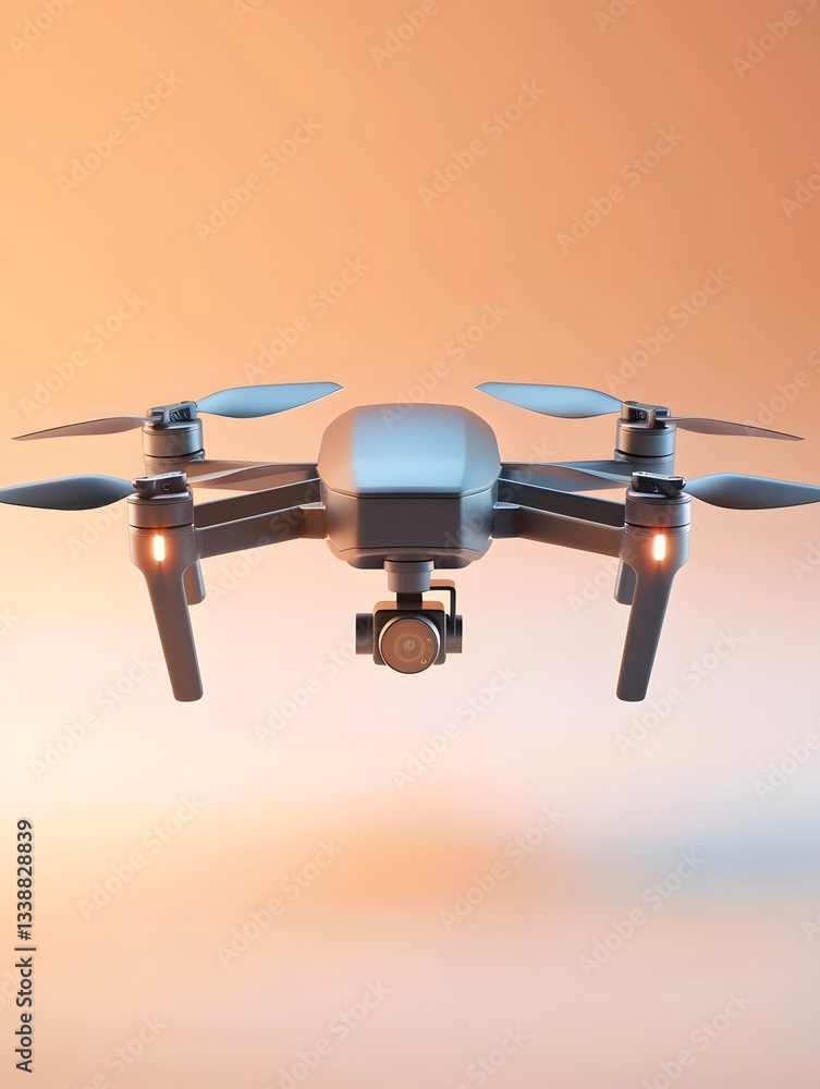 Poster highly detailed drone with advanced system floating against a plain gradient background futuristic a