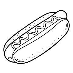 Hot dog illustration in black and white for food representation  