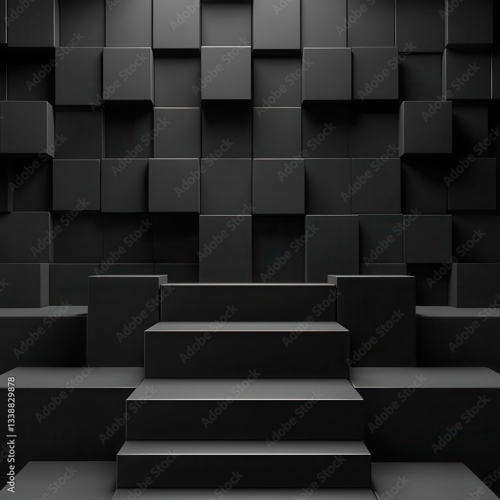 Aufkleber abstract black cube staircase minimalist 3d render modern architecture background design