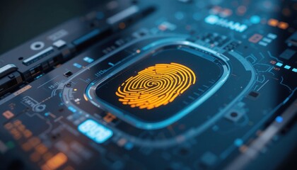 Digital fingerprint technology advancements tech lab infographic high-tech environment close-up view cybersecurity concept