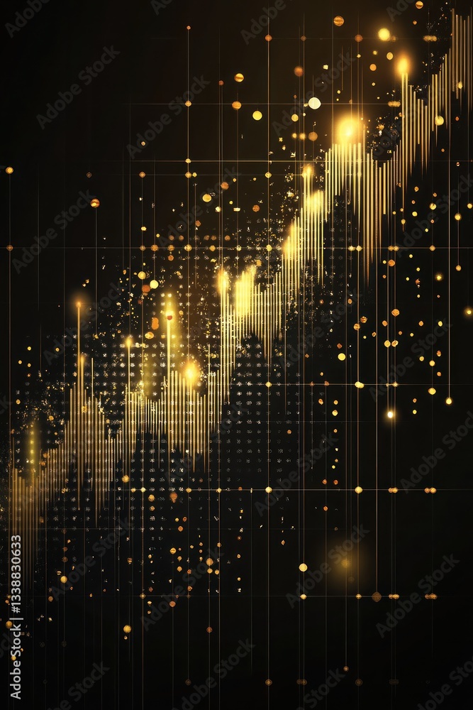 Poster abstract golden data visualization with glowing elements and grid