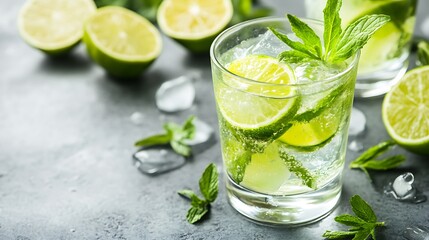 Gin tonic cocktail is on the bar space for text