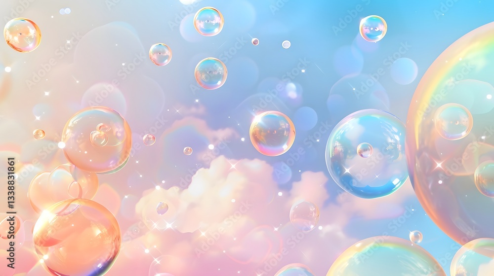 Poster Seamless iridescent bubble pattern with shifting pastel colors and dreamy overlays creating a surreal and fantasy like aesthetic  The image features a calming luminous and whimsical atmosphere