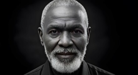 Fototapeta premium Elderly Man with White Beard and Intense Gaze in Black and White