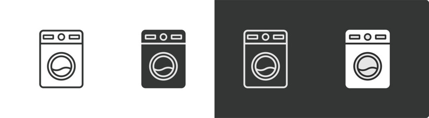 Washing Machine Icon Set in Black and White Design Variations