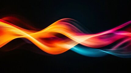 Abstract colorful flowing lines on a black background with waves of vibrant colors creating an artistic design