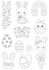 Doodle outline retro groove baby Easter clipart 48 SVG cute spring bunnies lamb PNG chicks eggs butterfly vector digistamp Coloring page