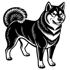 Fototapeta premium Elegant Shiba Inu: A striking monochrome illustration of a Shiba Inu dog, showcasing its distinctive features and poised stance, a celebration of the breed's refined essence.