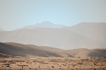 Atlas Mountains in Morocco. Travel destination in Africa. Vacation trip. Moroccan culture. Summer holiday. North Africa. Mountain landscapes. Desert soil