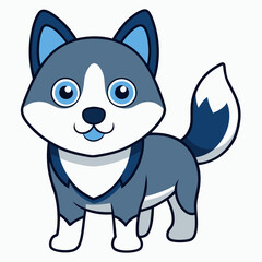 Obraz premium Cute cartoon husky illustration: A playful cartoon husky with a bright blue and white fur and expressive eyes, is standing poised and smiling, rendered in a cheerful illustration style.