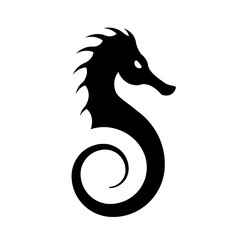 black silhouette of a seahorse or sea dragon