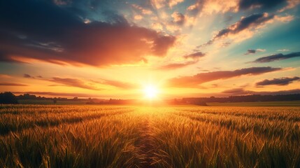 Obraz premium Vivid Sunset Over Serene Landscape Balancing Natural Beauty With Vibrant Sky and Horizon