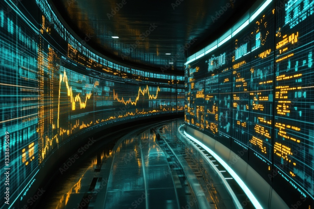 Poster futuristic data visualization in a high-tech environment