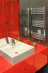Stainless Steel Towel Warmer Electric Heater in Red Bathroom Modern Home
