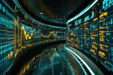 Futuristic data visualization in a high-tech environment