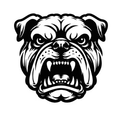 Fototapeta premium Black and White Graphic Illustration of Bulldog Head with Open Mouth Showing Teeth Growling