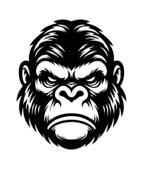 Obraz premium Close Up Gorilla Head with Black and White Silhouette Vector with Angry Expression