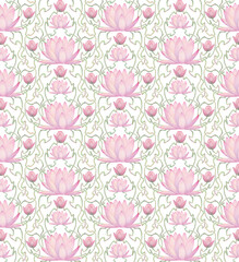 Watercolor lotus water lilies in art nouveau style