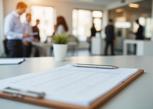 Blank Incident Report Form – Clipboard and Pen in Modern Office for Job Recruitment Fair Contexts   - Powered by Adobe