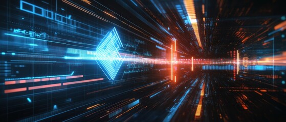 Fototapeta premium Futuristic digital landscape with glowing lines and patterns