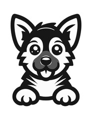 Fototapeta premium Cartoon Dog Leaning Forward with Paws Showing Tongue with Happy Expression in Black and White