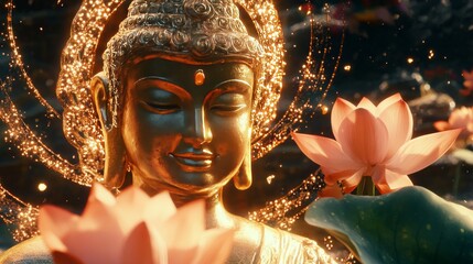 A Front-facing Radiant Golden Buddha Statue Showc E256c1dd-4 903