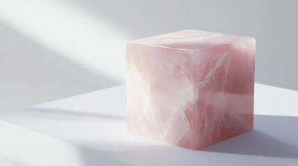 Polished rose quartz cube.