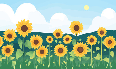 Vibrant Sunflower Field Vector Illustration in Smooth 3D Style for Nature Themes