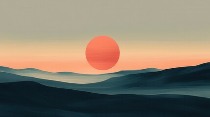 Fototapeta premium Serene Sunset Over Rolling Hills Minimalist Landscape