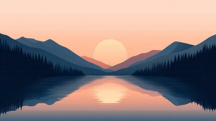 Serene Sunset Over Mountain Lake Reflection