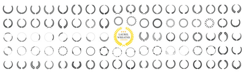 A set of Laurel wreaths collection. Laurel wreaths vector set, Simple black laurel wreath vector icon set. Award, success, champion sign EPS 10