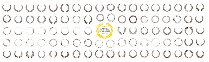 A set of Laurel wreaths collection. Laurel wreaths vector set, Simple black laurel wreath vector icon set. Award, success, champion sign EPS 10