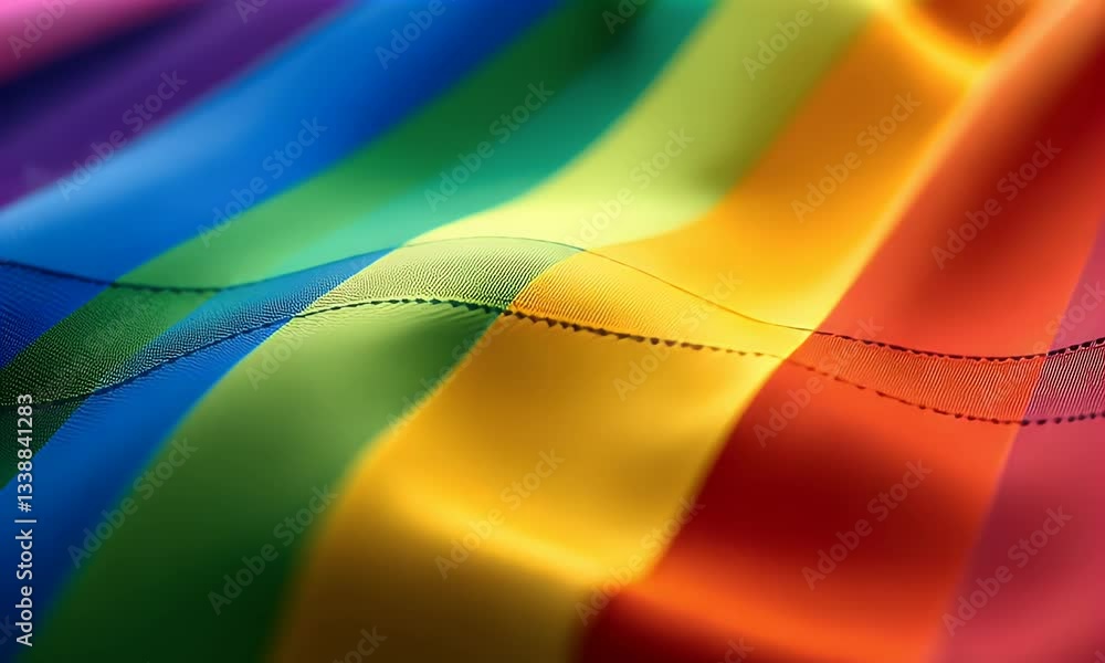 Poster rainbow flag fabric macro close up shot a detailed view of colors and texture of fabric of rainbow f