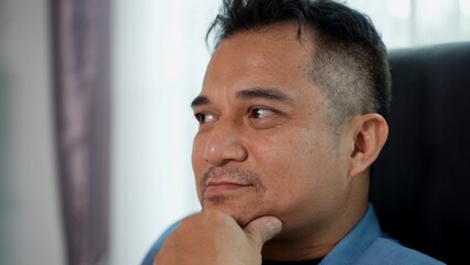 Asian Businessman show his face with emotion in Modern Office