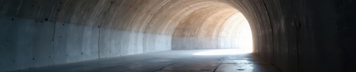 Curved textured concrete tunnel, light streams in, showing grain, construction, pattern, surface