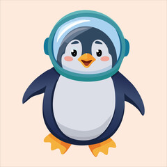 Obraz premium A chubby penguin in a space helmet floating in zero gravity, surrounded by stars